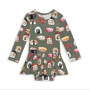 NWOT Posh Peanut 0-3 Month Sushi Print Twirl Dress with Matching Bow